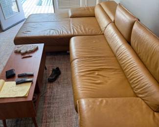 Leather L shaped sectional sofa - two years old and in great condition