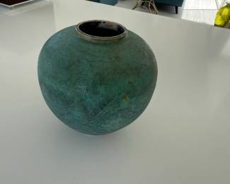 Teal Mid Century pottery vase