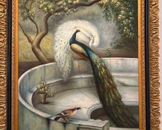 A Painting Of Two Peacocks By Leon Guston