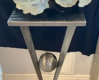 Handcrafted Blue Wave Ceramic Piece And Silver Abstract Stand