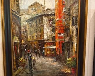 A Painting Of People Walking The Streets