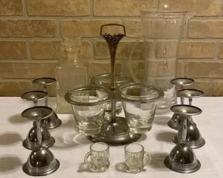 Vintage Barware Lot  Beefeater Pitcher, Crystal Decanter, more