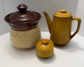 Vintage Aurora Ironstone Japan Coffee Pot, Sugar Bowl w Lid, and Caprice Cookie Jar