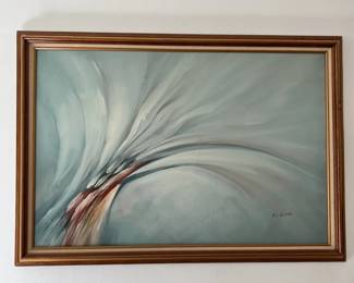 Large Framed Abstract Painting 29 X 40  Signed  Blue, Red