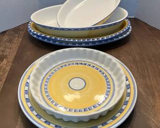  05 6Piece Caleca Italian Pottery  Platters, Oval CasseroleBaking Dishes, Pie Plate  Artist Signed
