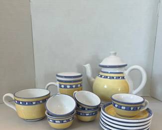  02 Caleca Italian Pottery Tea Set  Service for 5 w Cappucino and Tea Steeping Mug