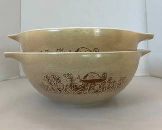 Pair 2 PYREX Forest Fancies Mushroom Cinderella Mixing Bowls 444  4 Liters