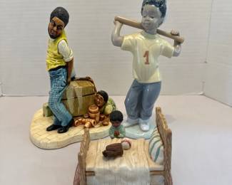 3 Figurines Lladro Next at Bat Black Legacy Collection, Naturecraft Little Cherub, Praying Child