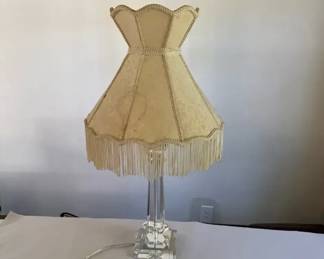 Table Lamp w Clear Acrylic Base, Vintage Fringed Shade