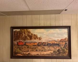 James Rozzi Framed Lithograph, At the Crossroads 52.5 x 28.5  Locomotive, Old West