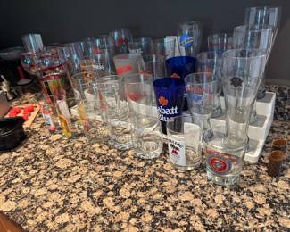 Collectable glasses, including Super Bowl