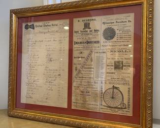 1887 Hotel Registration, Signatures, Cursive Handwriting, Antique Advertising 