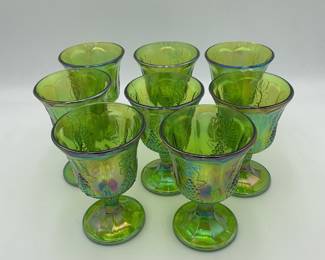 Green Carnival Glass Goblets