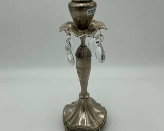Silver Tone Candle Holder w/Crystals