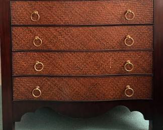 Theodore Alexander Woven Rattan Front 4-Drawer Chest of Drawers with Brass Pulls. Measures 36" W x 20" D x 33.5" H. Photo 1 of 5.