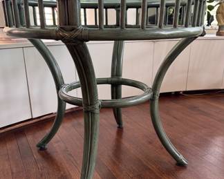 McGuire Chairs Pictured with McGuire Green Glass-Top Bamboo & Rattan Dining Table. Measures 42" D x 29" H with 28 6/8" Clearance. Photo 3 of 4.