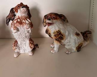 Italian-Made Glazed Porcelain Cavalier King Charles Dogs.