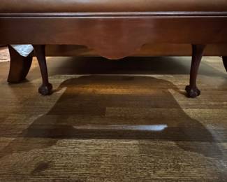 Hickory Chair Leather Upholstered Bench with Cabriole Legs and Ball & Claw Feet. Measures 17" x 34" x 20" H. Photo 3 of 6.