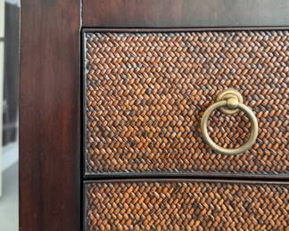 Theodore Alexander Woven Rattan Front 4-Drawer Chest of Drawers with Brass Pulls. Measures 36" W x 20" D x 33.5" H. Photo 2 of 5.