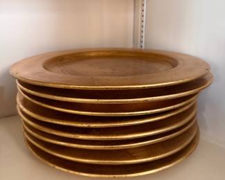 Set of 8 Gold Porcelain Chargers Made In Italy. Photo 1 of 3.