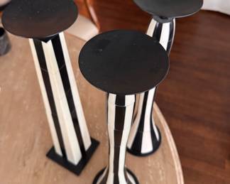 Set of 3 Geometric Bone & Metal Candelabras. Photo 2 of 2.