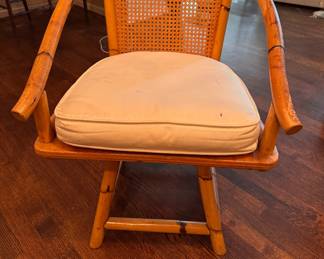 Vintage Bamboo Dining Dinette Set with Four Swivel Bamboo Chairs with Cane Backs. Photo 3 of 4