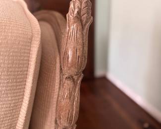 Marge Carson Weathered Wood French Bergere Chair & Ottoman. Chair Measures 30" W x 24" D x 20" H to Finial. Ottoman Measures 32" W x 34" D. Photo 4 of 9.