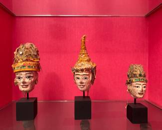 Antique Mounted Thailand Puppet Heads. Photo 2 of 2.