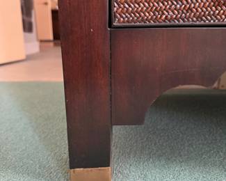 Theodore Alexander Woven Rattan Front 4-Drawer Chest of Drawers with Brass Pulls. Measures 36" W x 20" D x 33.5" H. Photo 3 of 5.