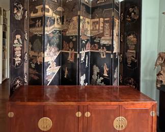 Lacquered Coromandel Hand-Carved 8-Panel Screen. Each Panel Measures 16" W x 8' H. Photo 1 of 3.