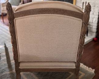 Marge Carson Weathered Wood French Bergere Chair & Ottoman. Chair Measures 30" W x 24" D x 20" H to Finial. Ottoman Measures 32" W x 34" D. Photo 7 of 9.