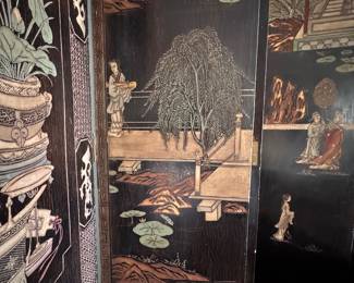 Lacquered Coromandel Hand-Carved 8-Panel Screen. Each Panel Measures 16" W x 8' H. Photo 2 of 3.