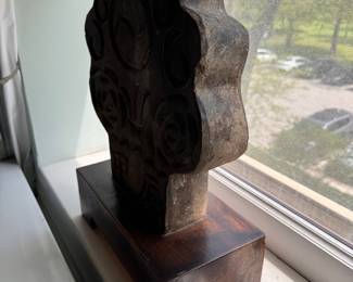 Hand-Carve Stone Artifact. Measures 13" x 6" x 4" H Base & 14" H. Photo 2 of 2.