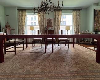 Red Lacquer Dining Table with Asian Styling Pictured with Michael Taylor For Baker Dining Chairs. Table Measures 55" x 106" x 29.5" with a 25.5" Clearance. Photo 4 of 5.