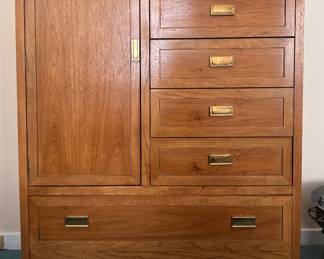 Thomasville Campaign Style Tall Boy Dresser. Measures 40" W x 19" D x 56" H. Photo 1 of 3.