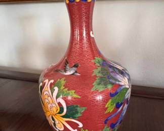 Red Cloisonne Enamel Vase. Photo 2 of 3.