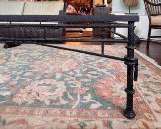 Giacometti Style Patinated Wrought Iron Coffee Table with Glass Top. Measures 40" x 60" x 18" H. Photo 3 of 6.