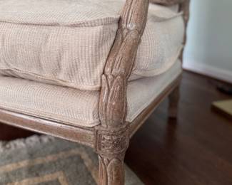 Marge Carson Weathered Wood French Bergere Chair & Ottoman. Chair Measures 30" W x 24" D x 20" H to Finial. Ottoman Measures 32" W x 34" D. Photo 6 of 9.