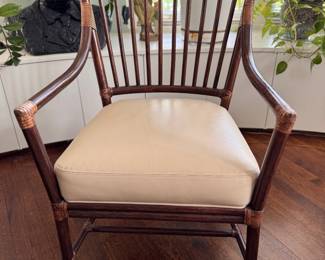 Pair of McQuire Bamboo Dining Chairs with Leather Upholstered Seats. Each Measures 24" W x 24" D with 19" Seat Height. Photo 1 of 4.