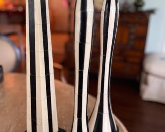 Set of 3 Geometric Bone & Metal Candelabras. Photo 1 of 2.