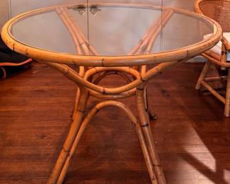 Vintage Bamboo Dining Dinette Set with Four Swivel Bamboo Chairs with Cane Backs. Photo 2 of 4