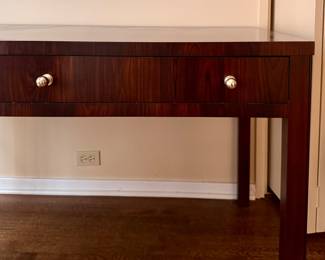Thomas O'Brian Collection Mahogany Veneer Writing Desk. Measures 58" x 28" x 31" H. Photo 2 of 5.