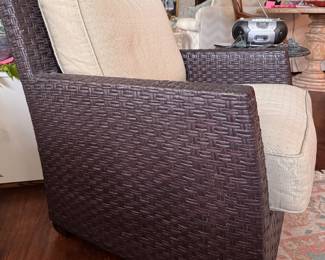 McGuire Furniture Hand-Woven Rattan Club Chair with Custom Upholstered Cushions. Measures 33" W x 34" D. Photo 2 of 3.