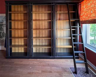 Library 4-Piece Wall Bookcase: Three Bookshelves. Each Measures 40" W x 15" D x 94" H and Ladder.