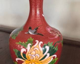 Red Cloisonne Enamel Vase. Photo 1 of 3.