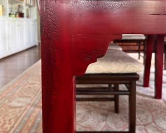 Red Lacquer Dining Table with Asian Styling Pictured with Michael Taylor For Baker Dining Chairs. Table Measures 55" x 106" x 29.5" with a 25.5" Clearance. Photo 5 of 5.