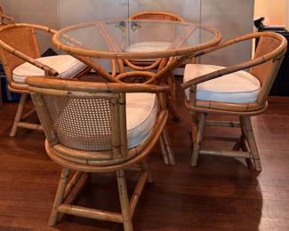 Vintage Bamboo Dining Dinette Set with Four Swivel Bamboo Chairs with Cane Backs. Photo 1 of 4.
