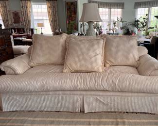 Marge Carson Down-Filled Upholstered Sofa. Measures 90" W x 40" D. Photo 2 of 3.