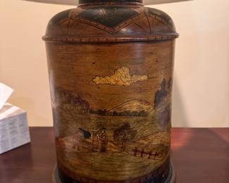 Pair of Chinese Tole Tea Canister Table Lamps. Each Measures 30" H. Photo 2 of 3.