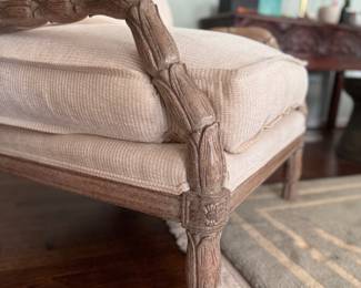 Marge Carson Weathered Wood French Bergere Chair & Ottoman. Chair Measures 30" W x 24" D x 20" H to Finial. Ottoman Measures 32" W x 34" D. Photo 5 of 9.